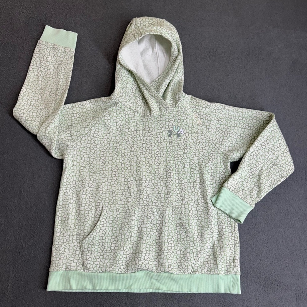 Under Armour Hoodie Youth XL Green Pebble Print Loose Fit Fleece Pullover Sporty
